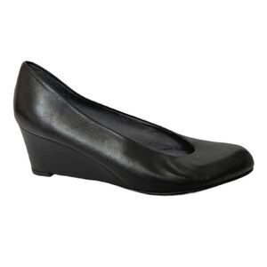 Stuart Weitzman Choked-Up Black Leather Wedge Pump